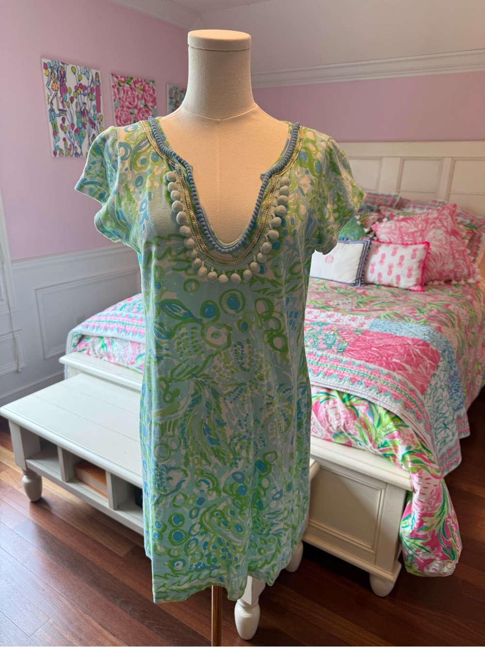 Lilly Pulitzer Pastel Multicolor Scoop Neck Top in Aqua, Pink & Lime